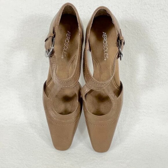 Aerosoles Leather Kitten Heels Ankle Strap Retro Grandma Tan 7.5 - Picture 5 of 8